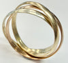 9ct gold three colour, three band ring size V