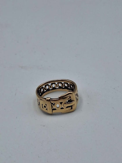 9ct Yellow Gold Mens Buckle Ring - Size R - 5.93 Grams