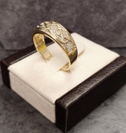 9ct Yellow & White Gold Diamond set Celtic Design Band Ring Size - 1