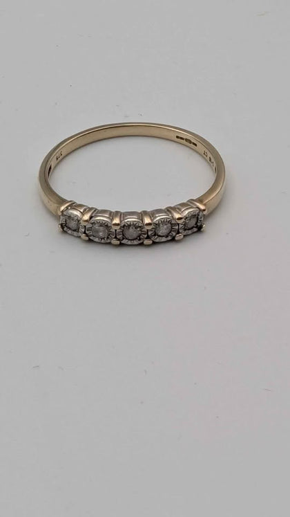 9ct Yellow Gold Five-Stone Eternity Ring – CZ / 0.15ct Diamond – Size V – 1.99 Grams – Classic Band