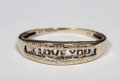 9ct Yellow Gold I Love You Ring With Clear Stones - 1.47G  - Size U - Hallmarked