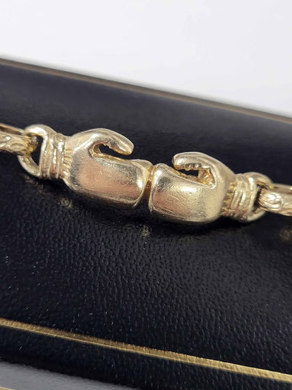 9ct Yellow Gold Belcher Bracelet With Boxing Glove Design - 16.4G - Approx 7