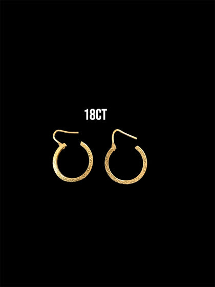 18ct Yellow gold patterned creoles