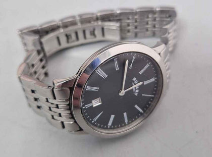 ROTARY WATCH BLACK FACE WITH PAPERS *BOXED**MARKS TO FACE*