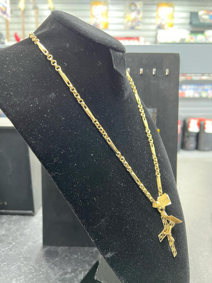 14ct Gold Link Chain (22 inches), 10.96g and 14ct Cross Pendant, 4.51g