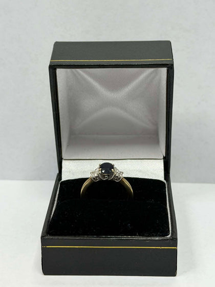 9ct Gold Garnet Ring, Saphire,Dia Stones ( Size J ) 2.6g - ** Hallmarked **