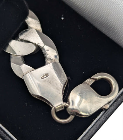 925 SILVER HALLMARKED, HEAVY CURBED BRACELET W/ LOBSTER LOCK, 7