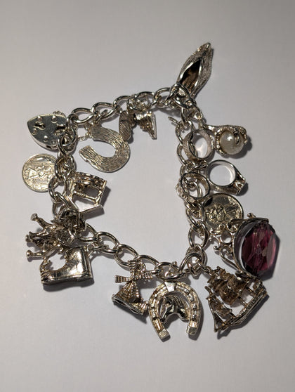 Vintage Silver Charm Bracelet With Charms