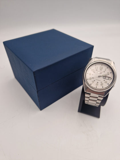 Seiko 5 Automatic 1990s mens white dial stainless steel watch BOXED