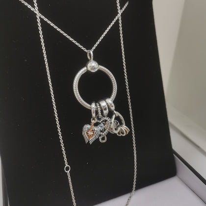 Pandora Necklace with 4 Pandora Charms, Hallmarked 925 ALE, 17.20Grams, Length: 18