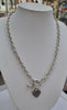Silver T-bar necklace with silver heart