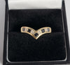9Ct Yellow Gold Wishbone Ring With Clear And Black Stones - Size Q - 2.86G - Hallmarked