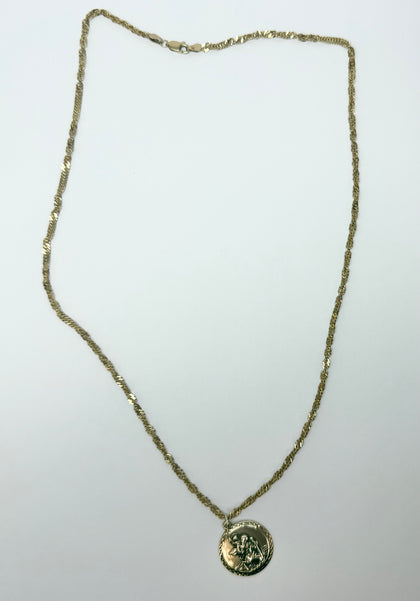 9ct yellow gold St Christoper with twist chain 22