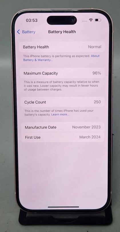 Apple iPhone 15 256GB Pink, Unlocked 96% BH