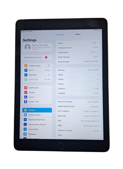 iPad Air 2 - A1567 - 16GB - Cellular - WiFi