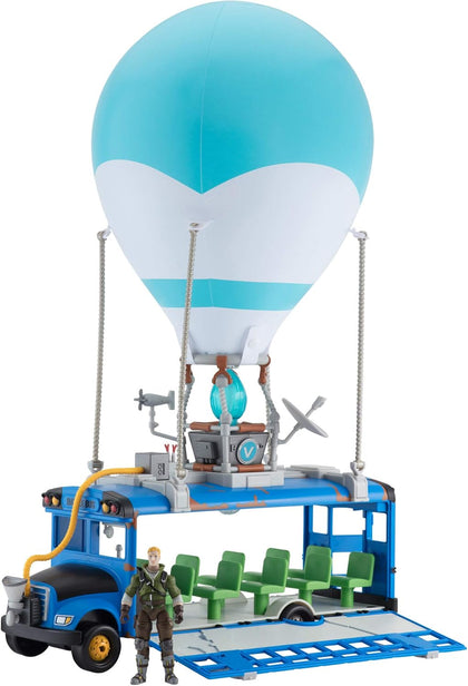 Fortnite Battle Deluxe-Features Inflatable Balloon with Lights & Sounds, Rolling Wheels on Bus-Includes 4 Inch Recruit