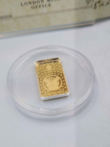 24CT Yellow Gold 2026 Proof USA 250: Pure Gold 1 Dollar Ingot - 2.5 Grams (With COA)