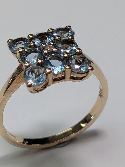 9ct Gold Ring with Turquoise Coloured Stones - Size N 1/2