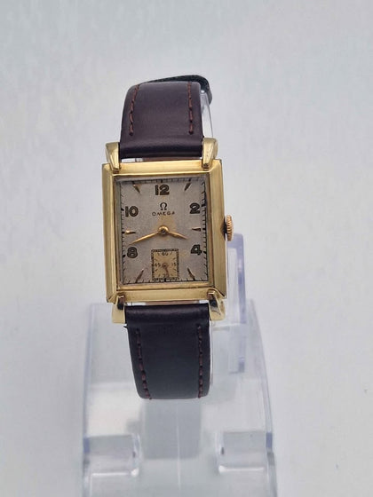 Vintage Omega Tank Style Watch – Gold Plated – 1940s – Manual Wind – Art Deco Design - Unboxed With Generic Leather Strap