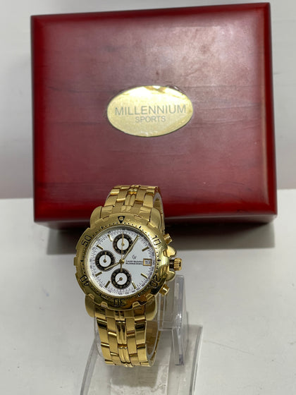 Claude Valentini Millenium Sports 18K Gold Plated Chronograph Mens Watch