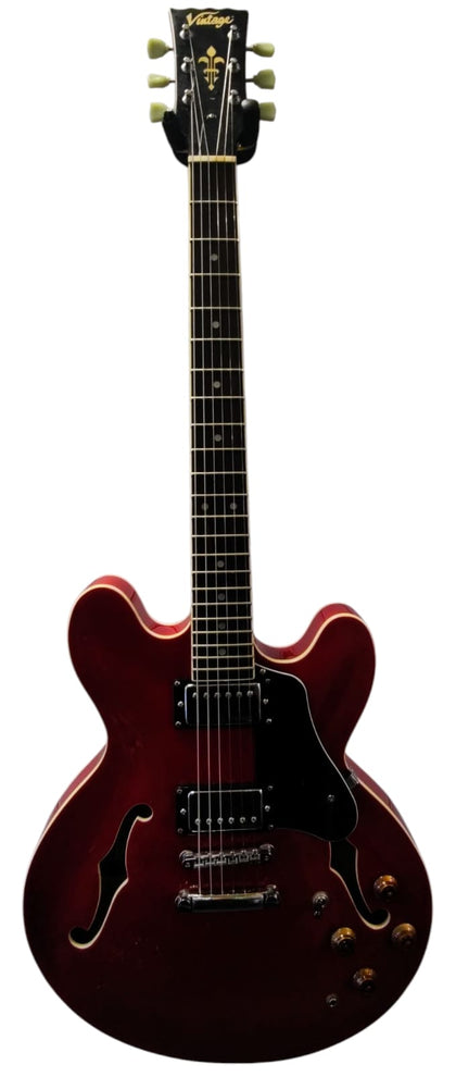 Vintage VSA500CR Semi Acoustic Guitar, Cherry Red