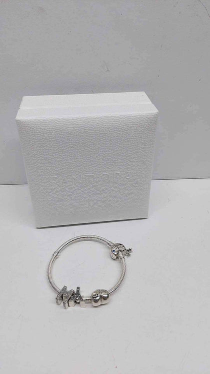 Pandora (ALE 925) Silver Charm Bracelet With 3 Charms - Kids Size (6