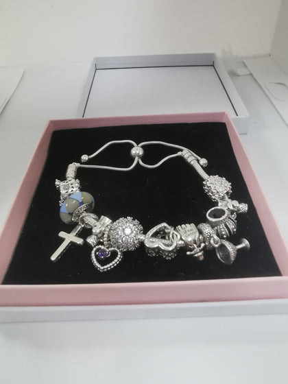 Pandora Bracelet with 11 Charms, 36.87Grams, Hallmarked 925 ALE, Adjustable Strap APPROX 12