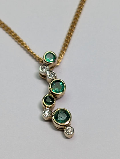 9ct Gold Necklace with Diamond and Green Stones