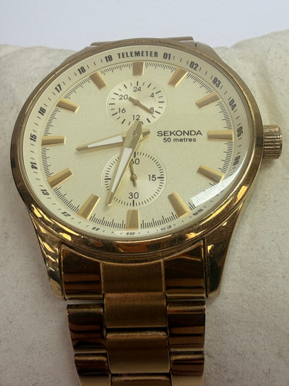 Sekonda Chronograph Champagne Dial Gold Bracelet Mens Watch 1019