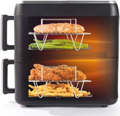 Progress Dual Tier 9L Air Fryer – Stacked 2-Tier Fryer, Cook on 4 Layers, 4.5 L Baskets, Easy Viewing Window, PFAS-Free Non-Stick Trays, Digital LED
