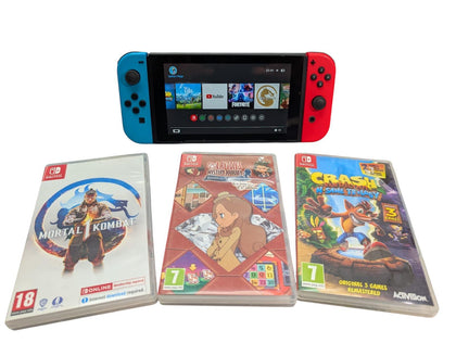 Nintendo Switch Console - Neon Red/Blue with 3 x Games