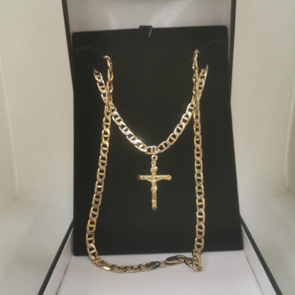 9K Thick Gold Chain with Cross Pendant 25.67Grans (375 Hallmarked), Size: 19