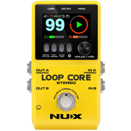 NUX Loop Core Stereo Guitar Looper Pedal, 6 Hours Recording time,Stereo Audio, Midi Control, Cab Simulation For Output To Mixer