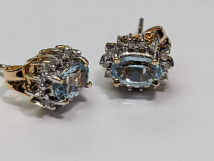 9ct Gold Diamond & Blue Stone Earrings