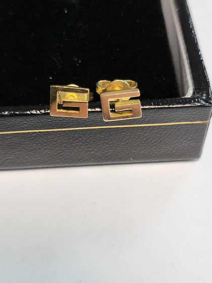 Gucci 18k Yellow Gold Square G Logo Stud Earrings - 1.42g