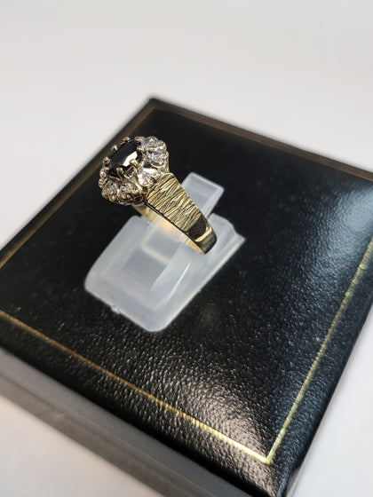 9ct Yellow Gold Ring with Blue and Clear Stones - Size M - 3.11g total - Hallmarked