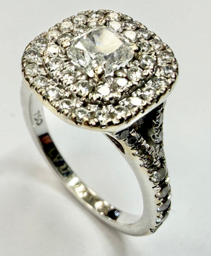 18ct white gold double halo ring size J