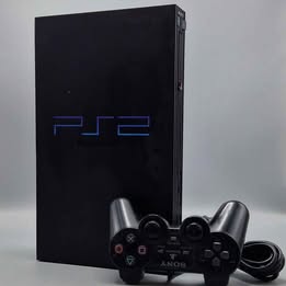 Playstation 2 console, black with all leads and controller