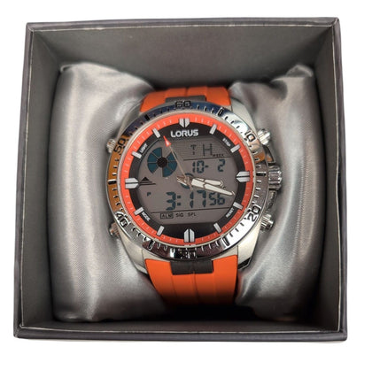 Lorus Z026-X001 Men's Watch Stainless Steel with Orange Silicone Strap 