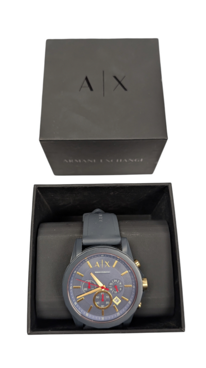 Armani Exchange Blue Dial Mens Silicone Strap Watch *Boxed*