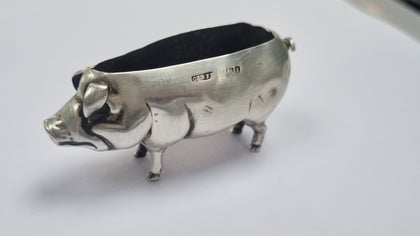 Silver pig pin cushion rare
