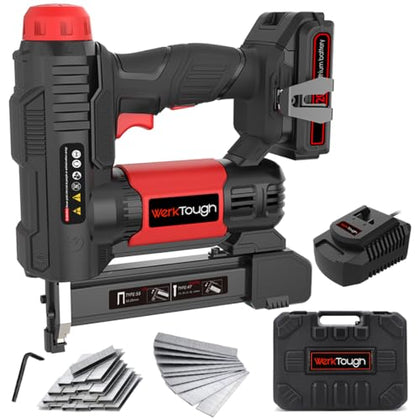 20v Nail Gun Cordless, 2 in 1 Electric Brad Nailer & Staple Gun with 2.0A Lithium Battery for DIY Project of Upholstery, Home Improvement and Woodwork