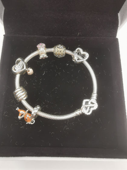 Pandora Bracelet with 6 charms Hallmarked(ALE) Boxed