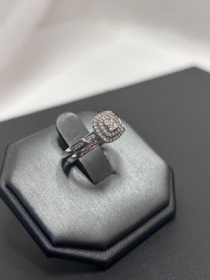 9ct White Gold 2x Diamond Ring Set - Size L
