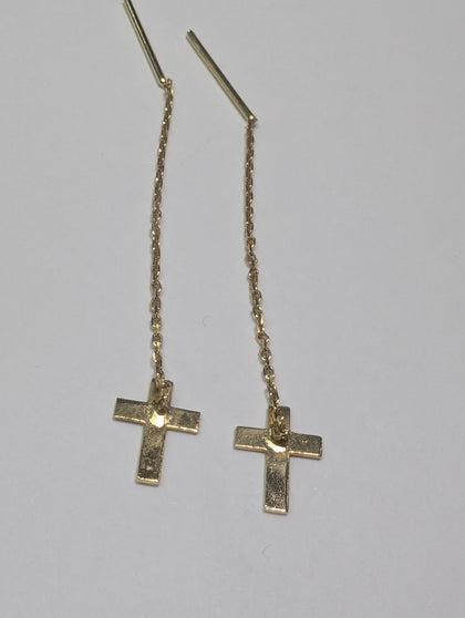 14CT GOLD DROP CROSS EARRINGS .77G PRESTON STORE