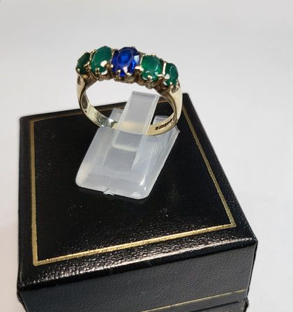 9ct Yellow Gold Ring with Blue & Green Stones - Size S - 3.56g total