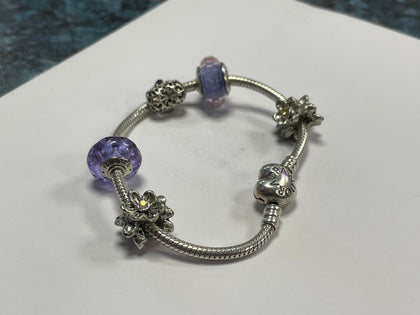 Pandora  Silver Heart Clasp Bracelet AND CHARMS.