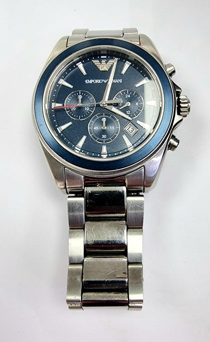 emporio armani ar6091 blue dial stainless steel chonograph men's watch
