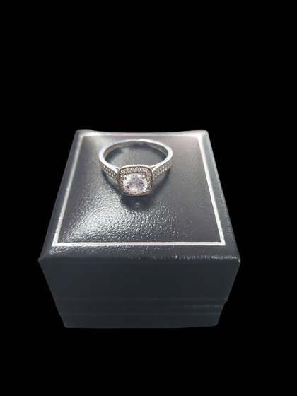 Revere 9ct White Gold Cubic Zirconia Halo Engagement Ring Q