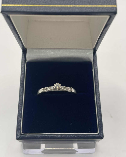 9ct White Gold Ring with clear stones  - Q
